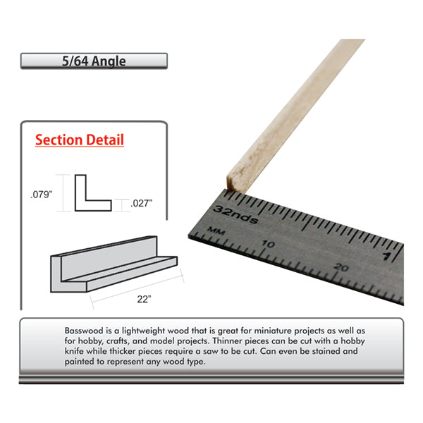 Basswood Angle - Size: Angle 5/64'' - 2pk