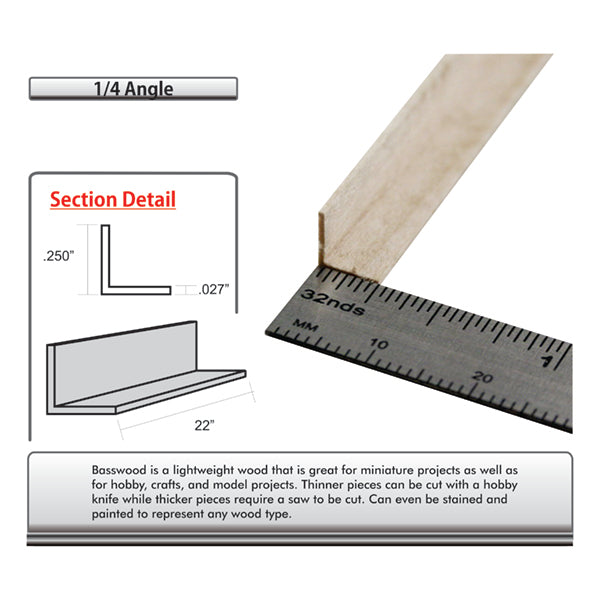 Basswood Angle - Size: Angle 1/4'' - 2pk