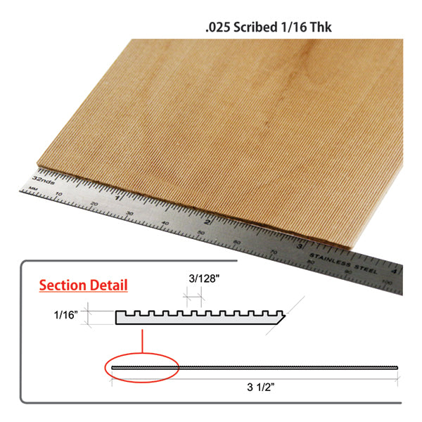 Basswood Scribed Siding 1/16" thick - Size: Scribed Siding 0.025 - 1/16" Thick 2pk