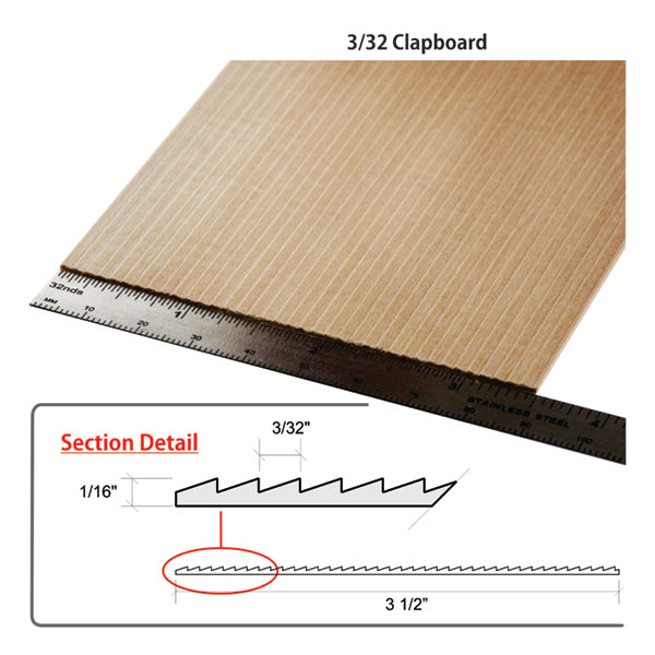 Basswood Clapboard - Size: Clapboard 3/32" - 2pk