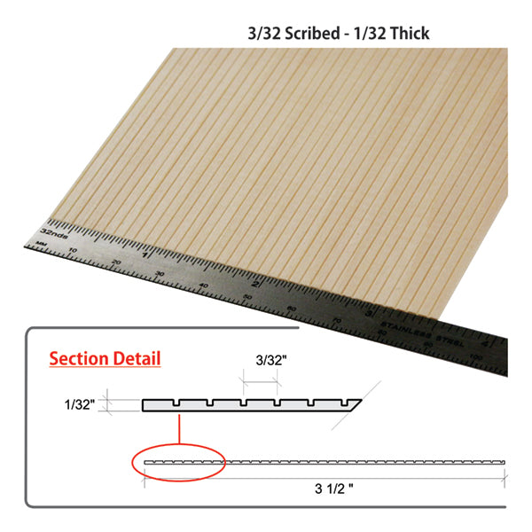 Basswood Scribed Siding 1/32" Thick - Size: Scribed Siding 3/32" - 1/32" Thick 2pk