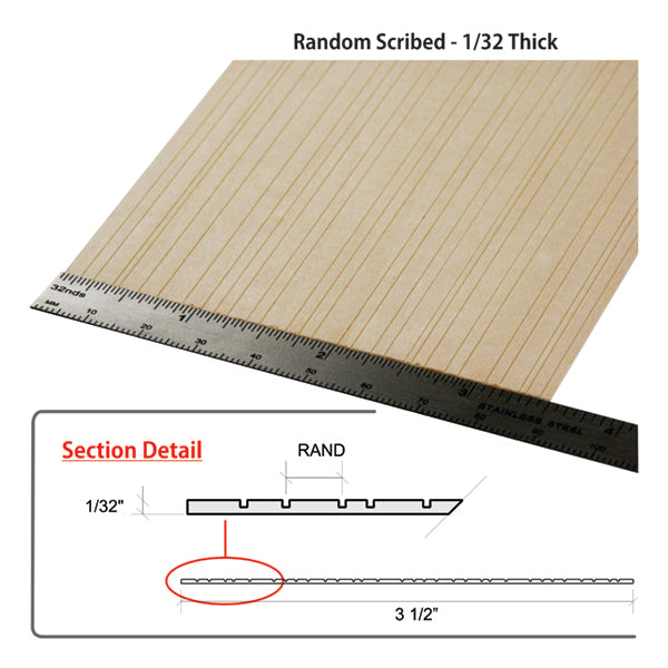 Basswood Scribed Siding 1/32" Thick - Size: Random Scribed 1/32" Thick 2pk