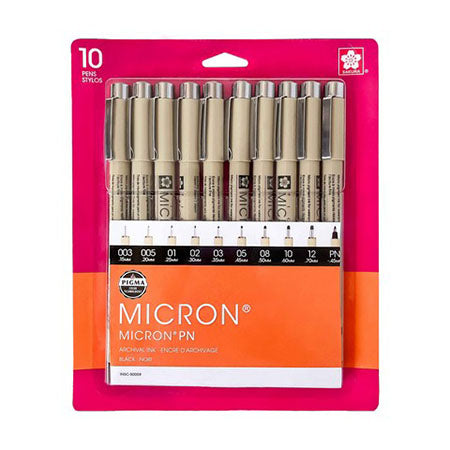 Pigma Micron Pen Sets - Pack Size: 10pk - 003, 005, 01, 02, 03, 05, 08, 10, 12, PN