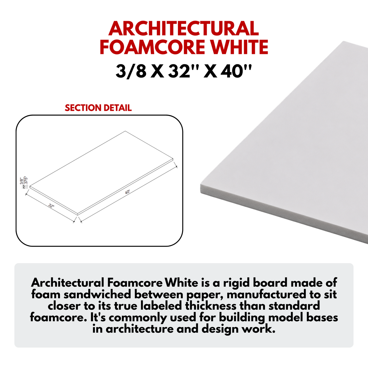 Architectural Foamcore White - Store pickup only / Local school Delivery - Size: 3/8x32''x40'' (JP) Local school delivery /store pickup