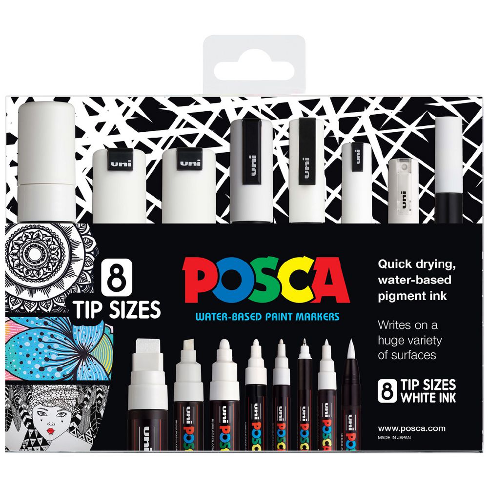 POSCA Acrylic Paint Marker 8pc Set - Whit
